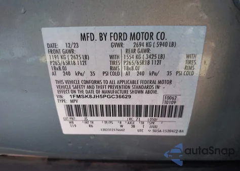 2023 Ford Explorer Timberline z USA, uszkodzony, nr VIN 1FMSK8JH5PGC36629